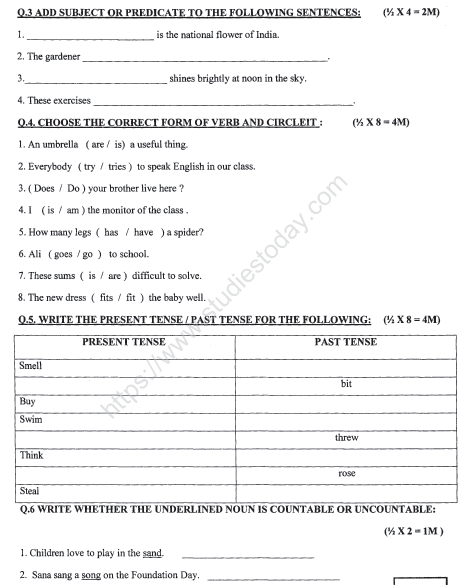 CBSE Class 3 English Sample Paper Set Y