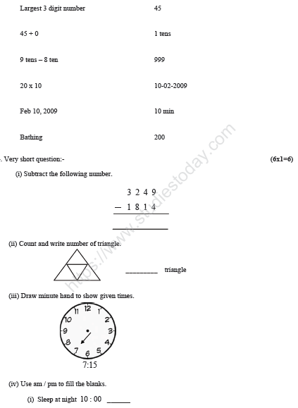 CBSE Class 3 Maths Sample Paper Set L
