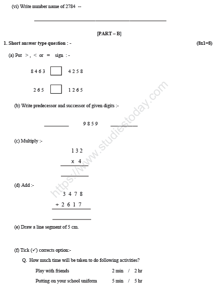 CBSE Class 3 Maths Sample Paper Set L