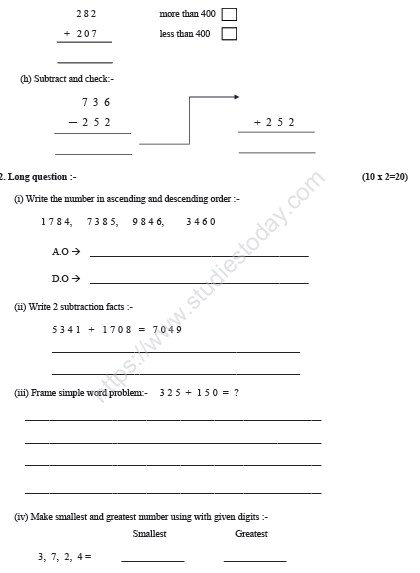 CBSE Class 3 Maths Sample Paper Set L