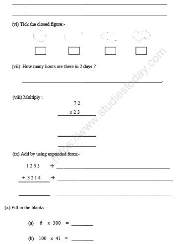 CBSE Class 3 Maths Sample Paper Set L