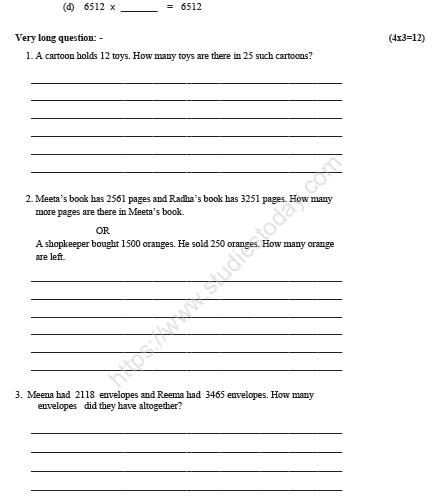 CBSE Class 3 Maths Sample Paper Set L