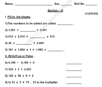 CBSE Class 3 Maths Sample Paper Set M