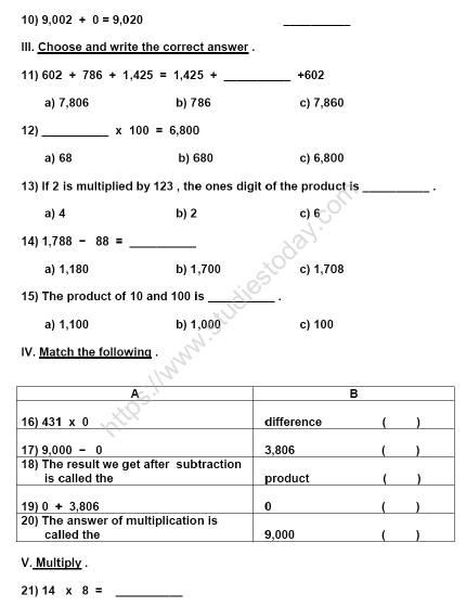 cbse class 3 maths sample paper set m