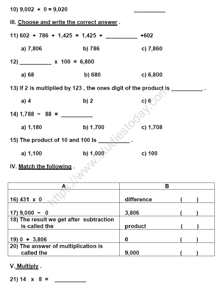 CBSE Class 3 Mathematics Sample Paper Set M