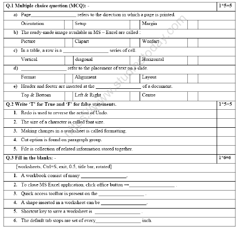 CBSE Class 4 Computer Science Sample Paper Set F