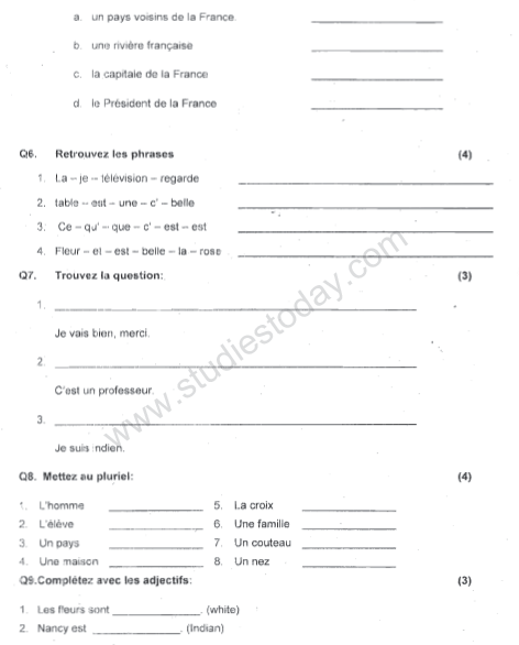 CBSE Class 4 French Sample Paper Set E