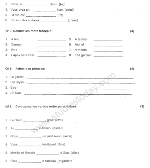 CBSE Class 4 French Sample Paper Set E