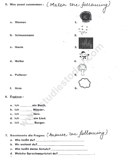 CBSE Class 4 German Sample paper Set 1