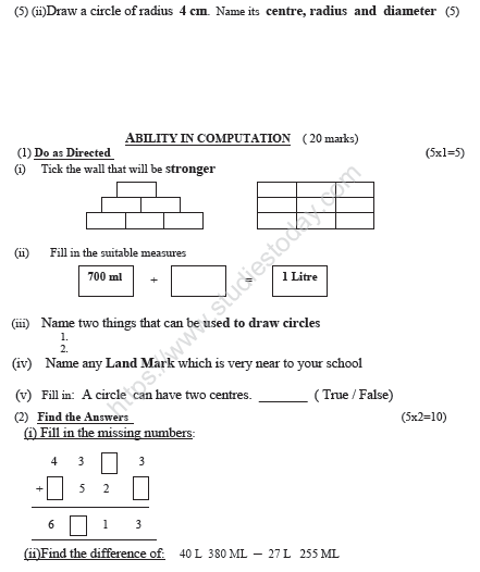 CBSE Class 4 Mathematics Sample Paper Set I