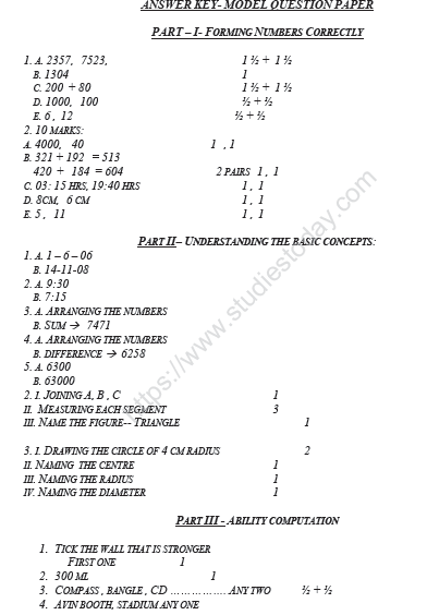 CBSE Class 4 Mathematics Sample Paper Set I