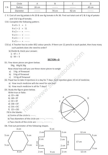 CBSE Class 4 Mathematics Sample Paper Set K