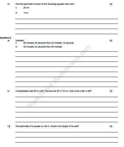 CBSE Class 4 Mathematics Sample Paper Set Q