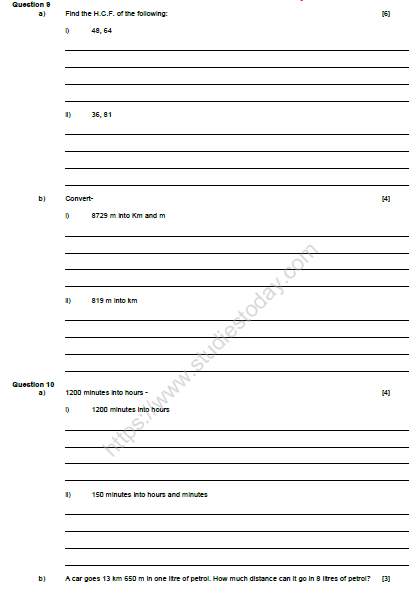 CBSE Class 4 Mathematics Sample Paper Set Q