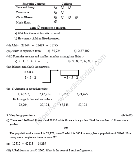 CBSE Class 4 Mathematics Sample Paper Set S