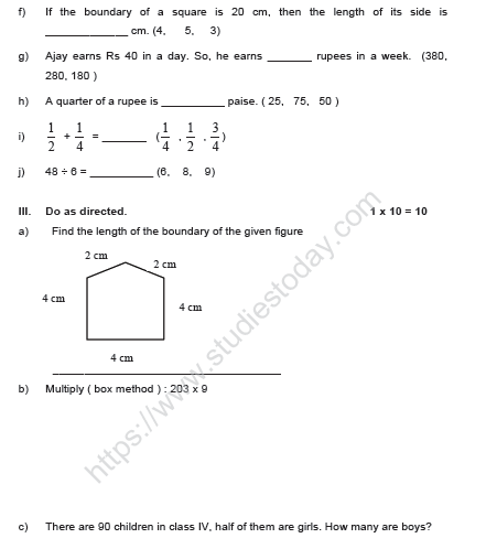 CBSE Class 4 Mathematics Sample Paper Set V