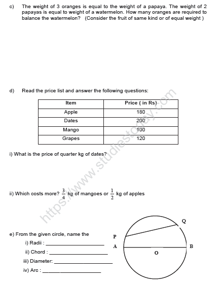 CBSE Class 4 Mathematics Sample Paper Set V