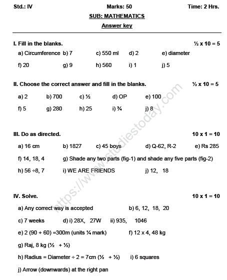 CBSE Class 4 Mathematics Sample Paper Set V