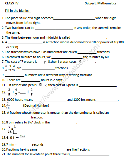 CBSE Class 4 Mathematics Sample Paper Set W