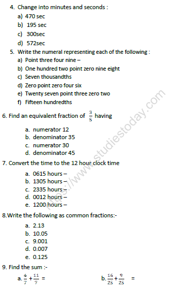 CBSE Class 4 Mathematics Sample Paper Set W