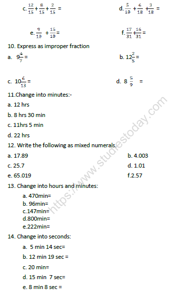 CBSE Class 4 Mathematics Sample Paper Set W