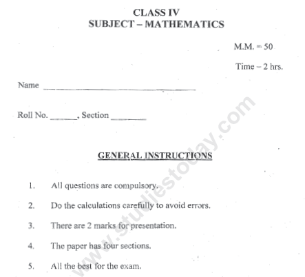 CBSE Class 4 Mathematics Sample Paper Set X