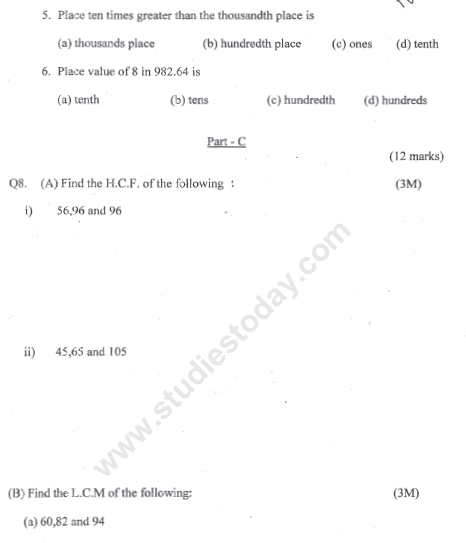 CBSE Class 4 Mathematics Sample Paper Set X