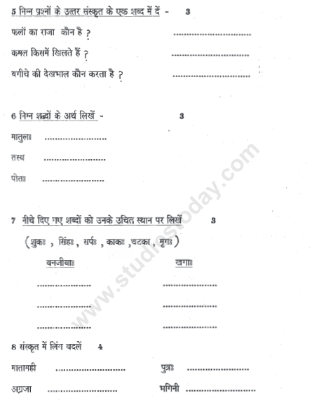 CBSE Class 4 Sanskrit Sample Paper Set E