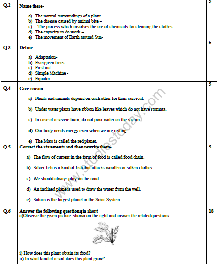 CBSE Class 4 Science Sample Paper Set E