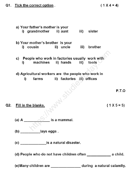 CBSE Class 4 Social Studies Sample Paper Set I