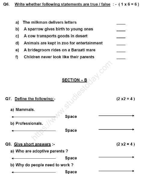 CBSE Class 4 Social Studies Sample Paper Set I