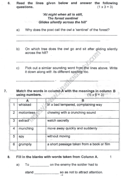 CBSE Class 5 English Sample Paper Set 3