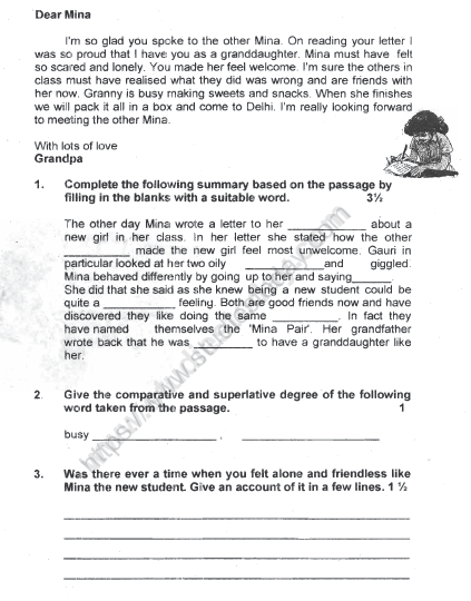 CBSE Class 5 English Sample Paper Set 3