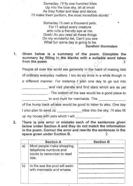 CBSE Class 5 English Sample Paper Set 1