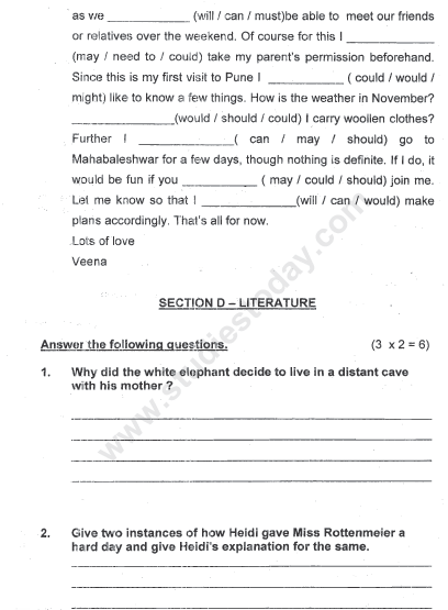 CBSE Class 5 English Sample Paper Set 1