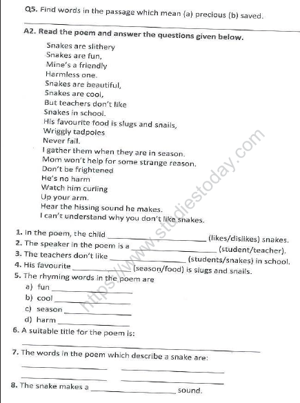 CBSE Class 5 English Sample Paper Set O