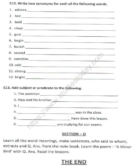 CBSE Class 5 English Sample Paper Set O