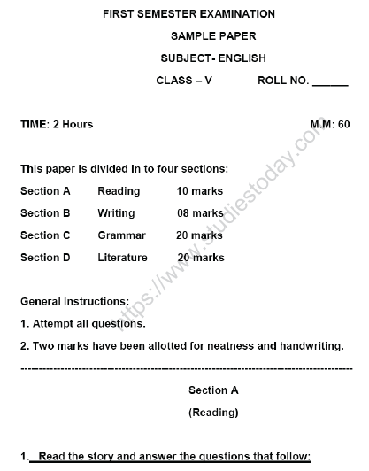 CBSE Class 5 English Sample Paper Set S