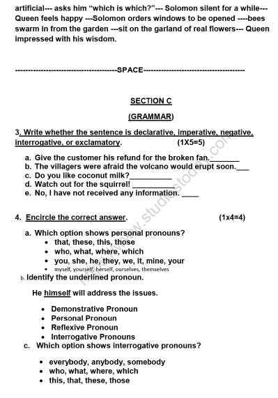 CBSE Class 5 English Sample Paper Set S