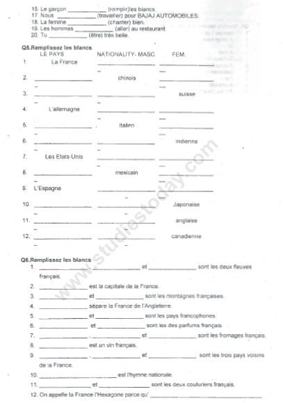 CBSE Class 5 French Sample Paper Set E