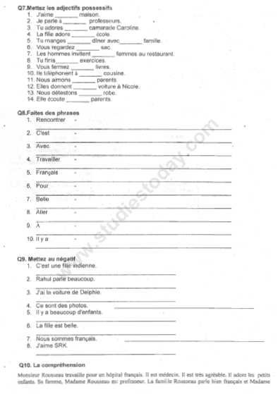 CBSE Class 5 French Sample Paper Set E