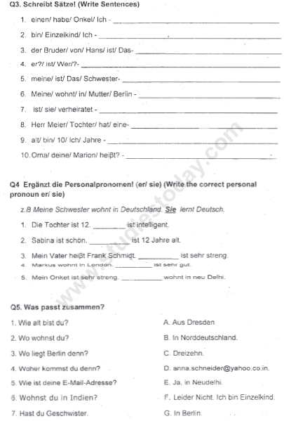 CBSE Class 5 German Sample Paper Set B