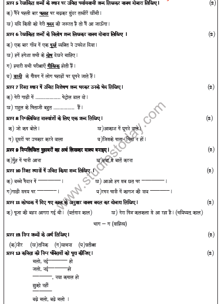 CBSE Class 5 Hindi Sample Paper Set E