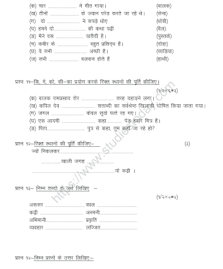 CBSE Class 5 Hindi Sample Paper Set M