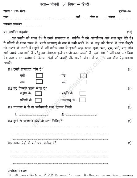 CBSE Class 5 Hindi Sample Paper Set O