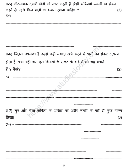 CBSE Class 5 Hindi Sample Paper Set Q