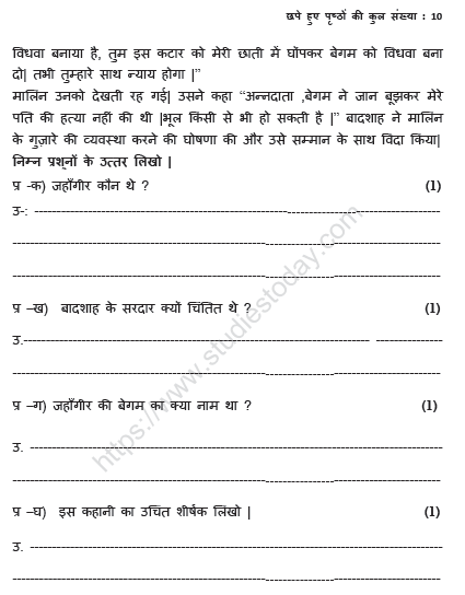 CBSE Class 5 Hindi Sample Paper Set Q