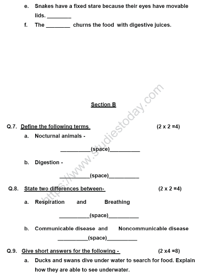 CBSE Class 5 Science Sample Paper Set J