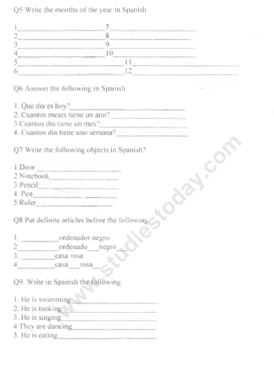 CBSE Class 5 Spanish Sample Paper Set A 