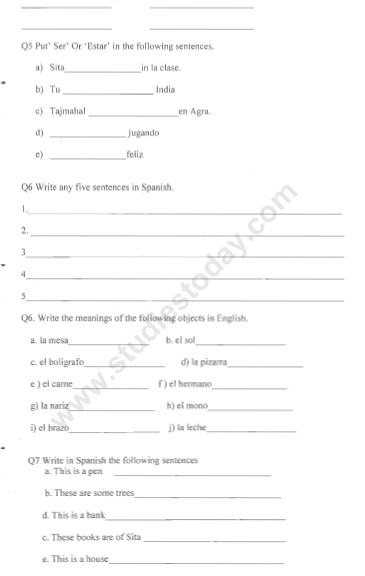CBSE Class 5 Spanish Sample Paper Set B 